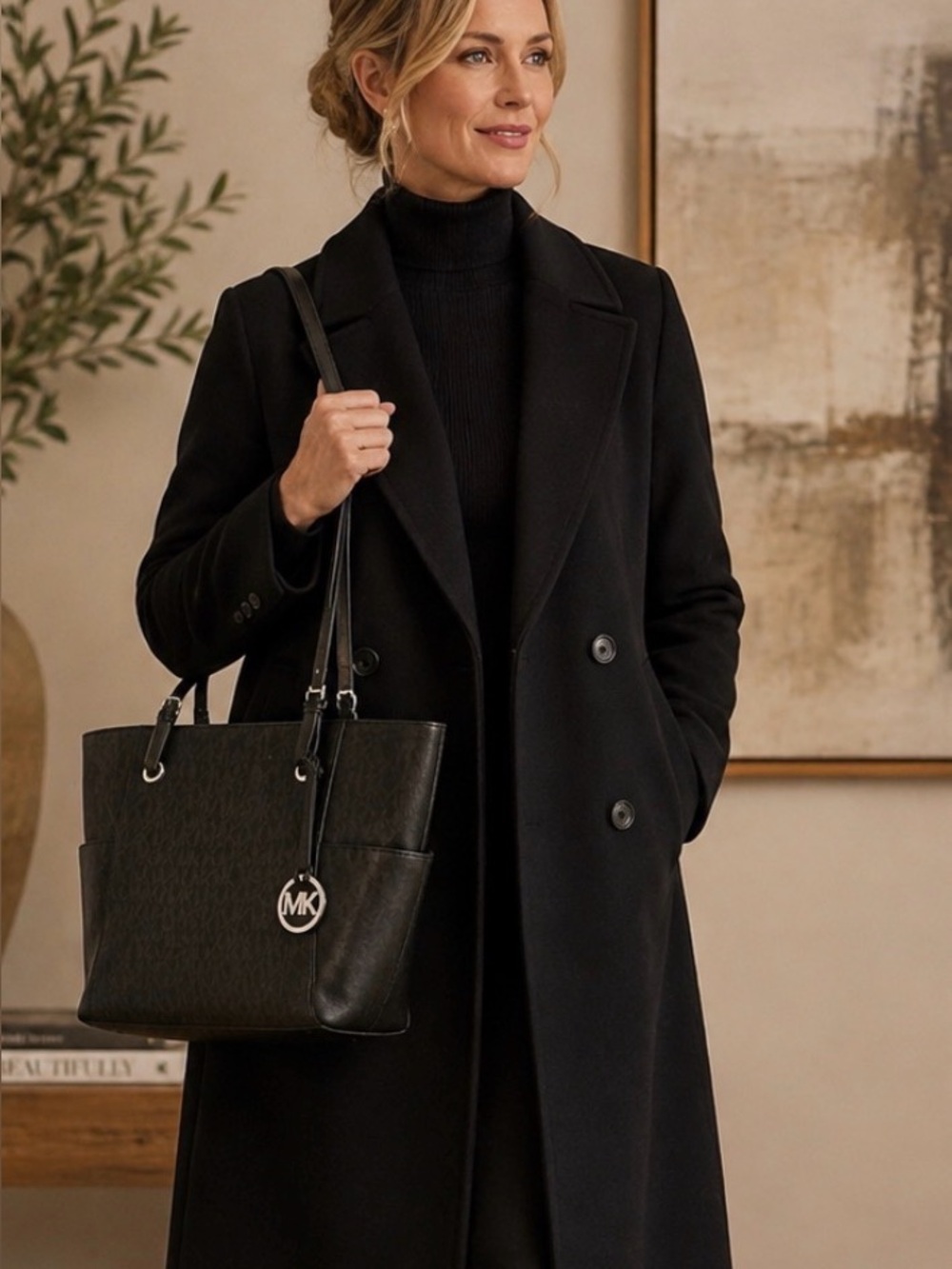 Michael Kors Black Logo Charm Tote